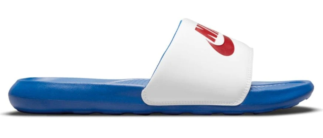 Nike slides red sale white and blue